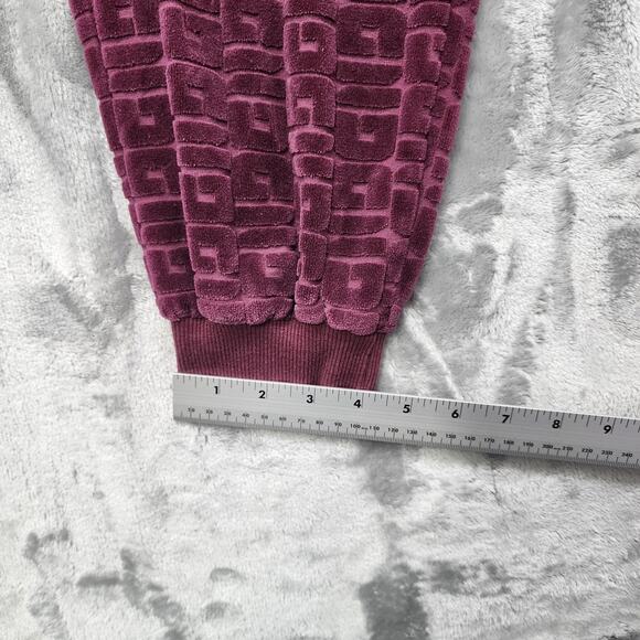 GUESS Pants Womens M Purple Burgundy Logo-Embossed Velvet Velour Jogger Lounge - Picture 11 of 12